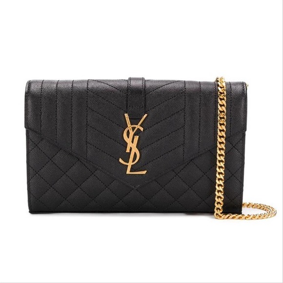 SAINT LAURENT Envelope monogram quilted leather wallet on chain shoulder bag - Picture 1 of 6